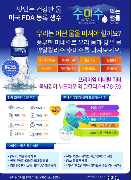 👑프리미엄👑수미수 미네랄 워터 ( 500ml×30병) 먹는 샘물 3BOX